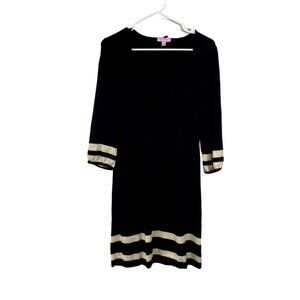 Lilly Pulitzer Size Small 100% Merino Wool Black Dress Cream Stripes